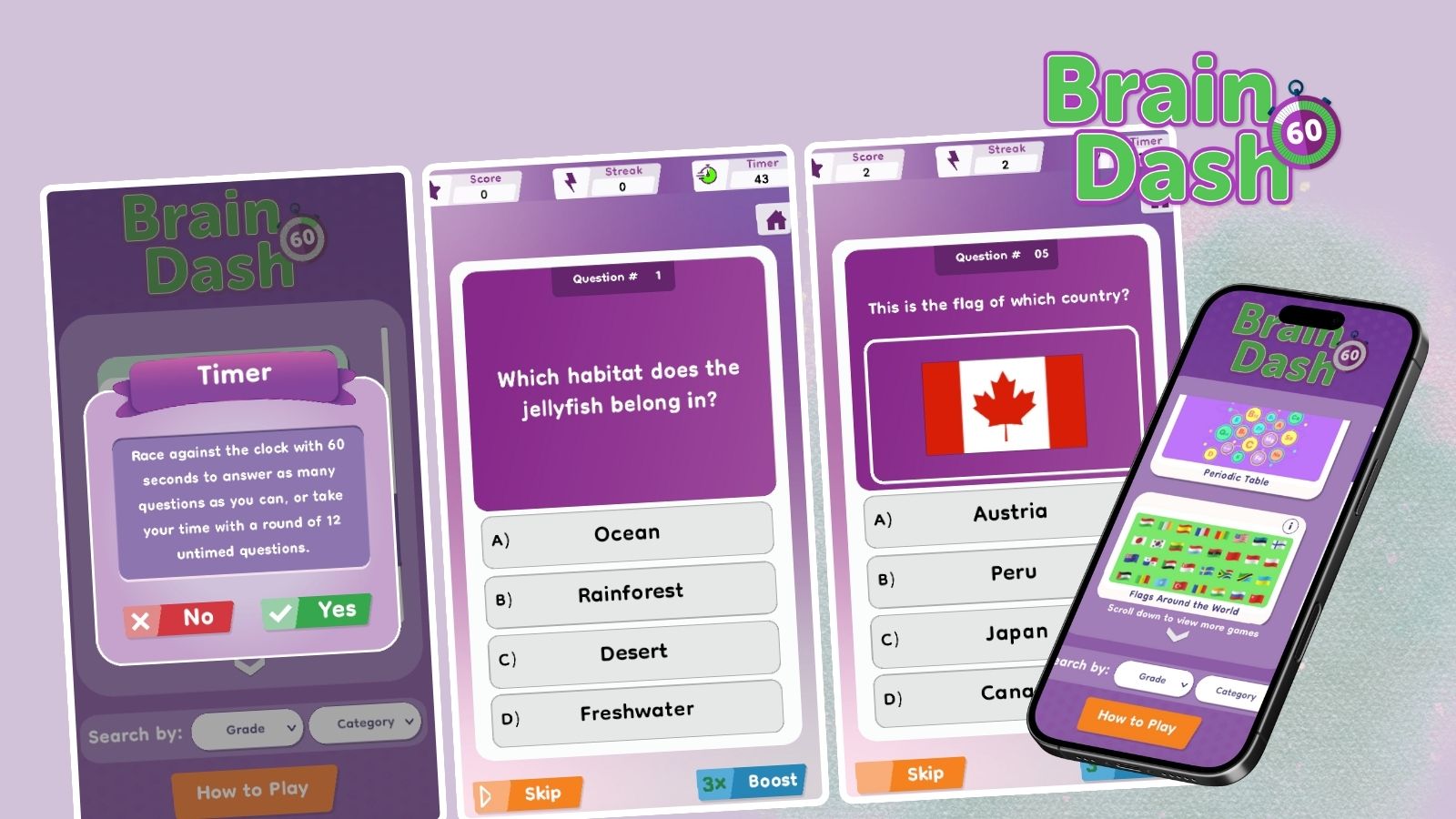 Brain Dash 60 is a Popular Quiz Game from We Are Teachers
