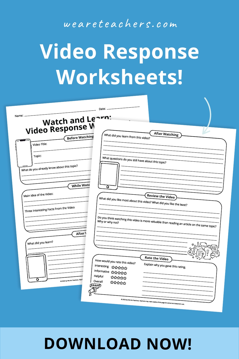Free Video Response Worksheets