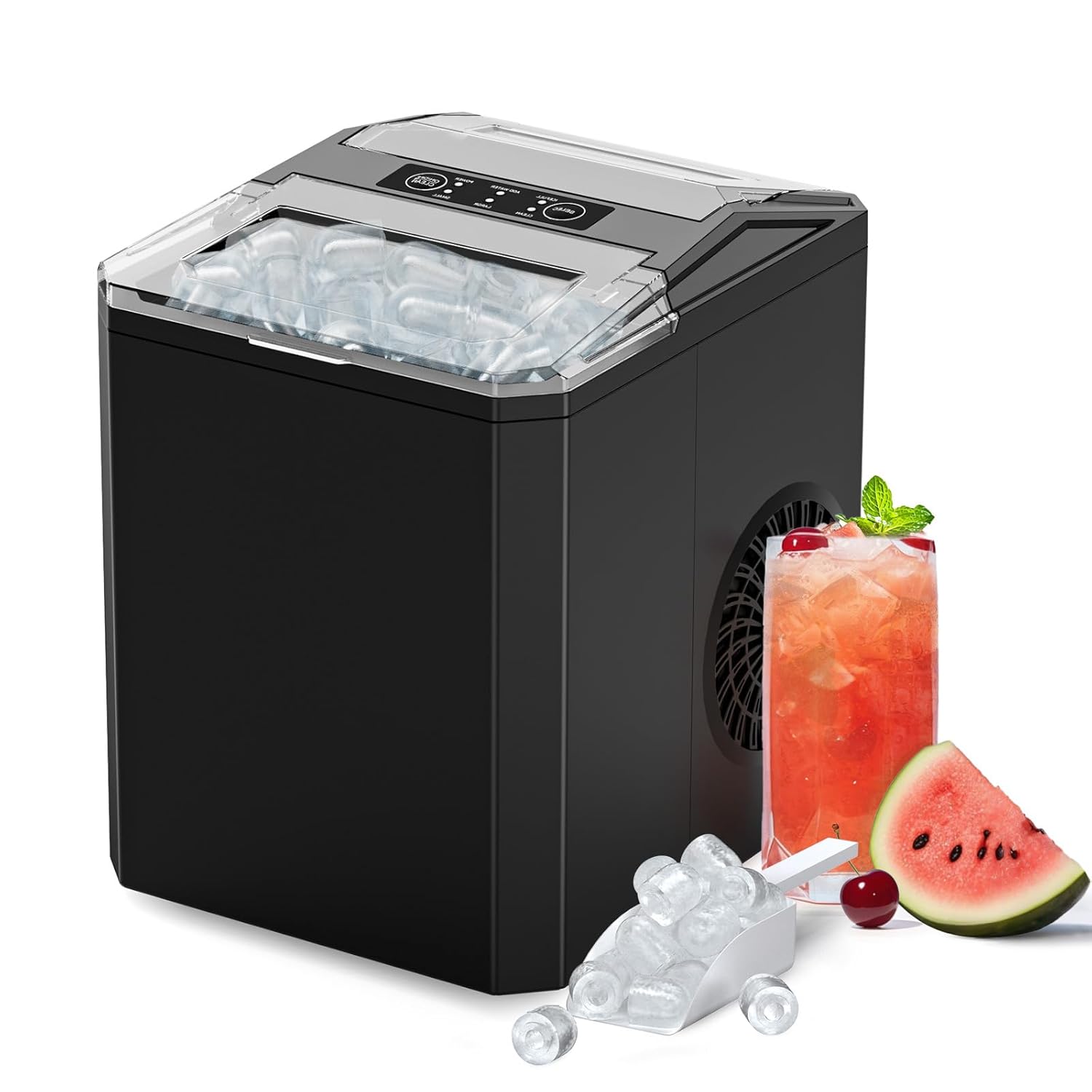 Countertop Ice Maker,9 Cubes in 6 Mins,26lbs in 24Hrs,2 Sizes of Bullet Ice,Auto-Cleaning,Portable Ice Machine with Handle,Basket and Scoop for Home Kitchen,Party and Camping(Elegant Black)