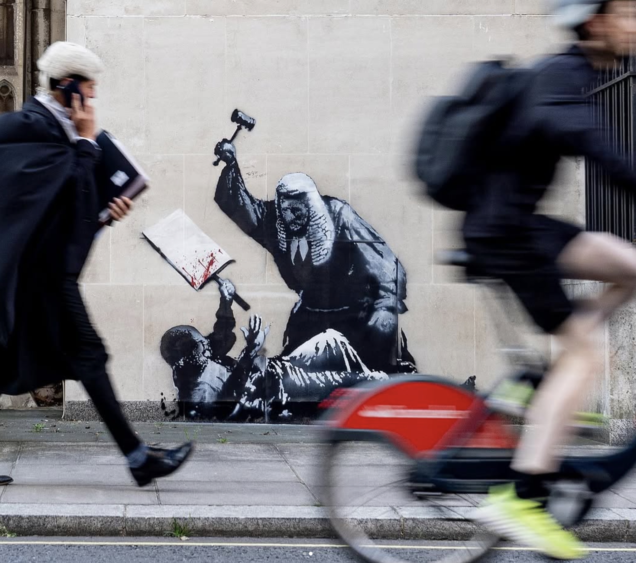 Banksy Paints Mural of Judge Beating Protester After Mass Arrests in London 